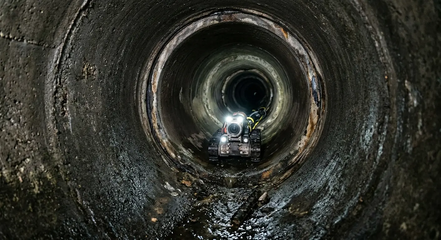 Robotic sewer camera inspecting pipe interior for Drain Snake Service in Woodbury